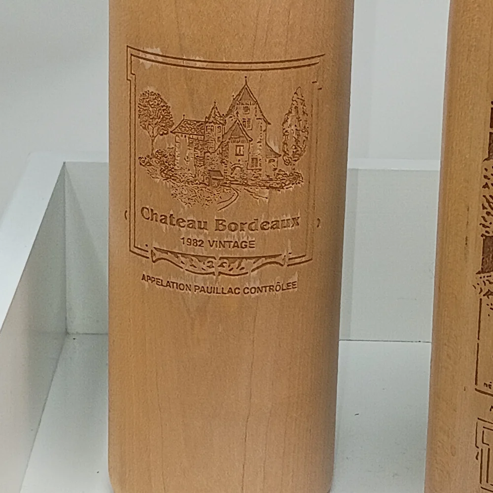Vintage Chateau Bordeaux 1970 Wooden Wine Bottle Salt & Pepper Mill Set of 2 Eng